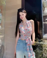 甜辣風碎花繫腰上衣