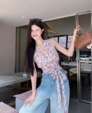 甜辣風碎花繫腰上衣 - Image 6