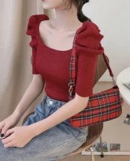 法式典雅宮廷袖針織上衣 - Image 4