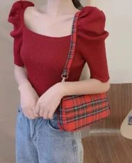 法式典雅宮廷袖針織上衣 - Image 2