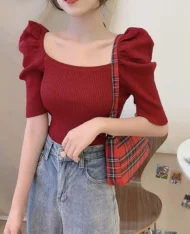 法式典雅宮廷袖針織上衣