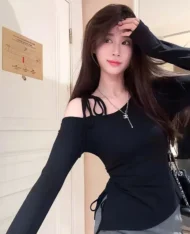 純欲繫帶斜露肩上衣 - Image 7