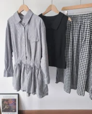 校園風條紋襯衫連身裙 - Image 9