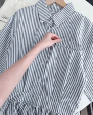 校園風條紋襯衫連身裙 - Image 10