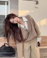 針織拼接假兩件上衣 - Image 5