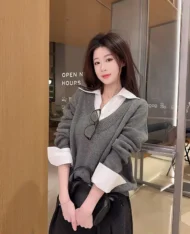 針織拼接假兩件上衣 - Image 6