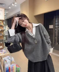 針織拼接假兩件上衣 - Image 9