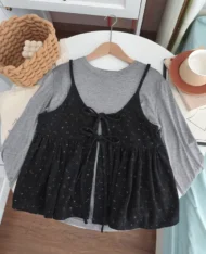 小碎花吊帶娃娃+長袖上衣兩件套Set - Image 10