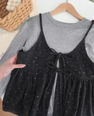 小碎花吊帶娃娃+長袖上衣兩件套Set - Image 11