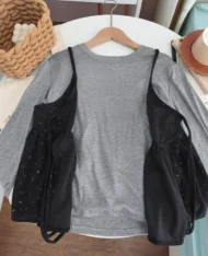 小碎花吊帶娃娃+長袖上衣兩件套Set - Image 13