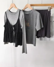 小碎花吊帶娃娃+長袖上衣兩件套Set - Image 15