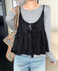 小碎花吊帶娃娃+長袖上衣兩件套Set - Image 3