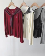 條紋披肩+長袖上衣兩件套set - Image 17