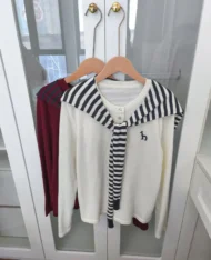 條紋披肩+長袖上衣兩件套set - Image 14