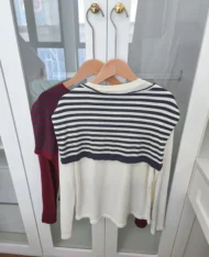 條紋披肩+長袖上衣兩件套set - Image 15