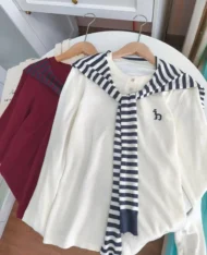 條紋披肩+長袖上衣兩件套set - Image 7