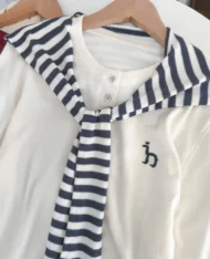 條紋披肩+長袖上衣兩件套set - Image 8