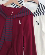 條紋披肩+長袖上衣兩件套set - Image 12