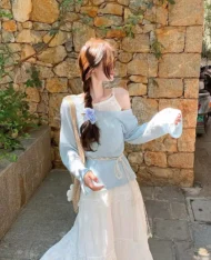 簍空透視感拼接假兩件上衣