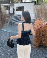 附送繩子！平口格紋娃娃上衣 - Image 4