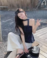 附送繩子！平口格紋娃娃上衣 - Image 6