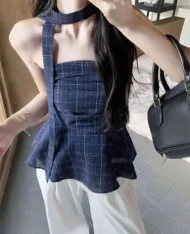 附送繩子！平口格紋娃娃上衣 - Image 7