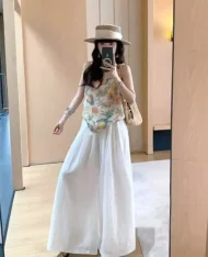 舒適雪紗鬆緊腰寬長褲 - Image 4