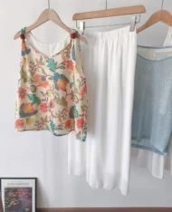 舒適雪紗鬆緊腰寬長褲 - Image 5