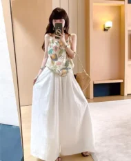 舒適雪紗鬆緊腰寬長褲