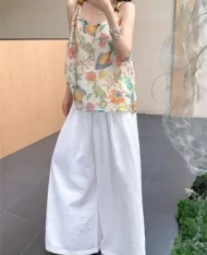 舒適雪紗鬆緊腰寬長褲 - Image 2