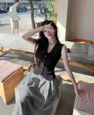 格紋A字半長裙 - Image 5