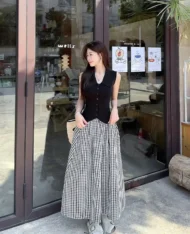 格紋A字半長裙 - Image 6