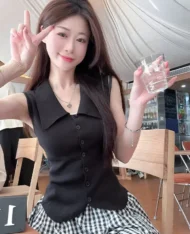 針織翻領修身上衣 - Image 5