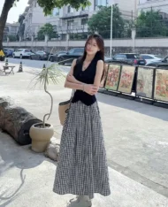 格紋A字半長裙 - Image 2