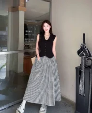 格紋A字半長裙 - Image 7