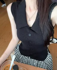 針織翻領修身上衣 - Image 4