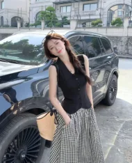 格紋A字半長裙 - Image 4