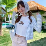 蕾絲條紋連帽外套