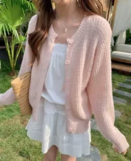 鏤空感透膚毛衣外套 - Image 5