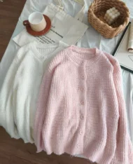 鏤空感透膚毛衣外套 - Image 9