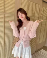 鏤空感透膚毛衣外套 - Image 2