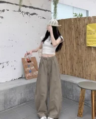 復古慵懶寬鬆落地長褲 - Image 4