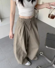 復古慵懶寬鬆落地長褲 - Image 3