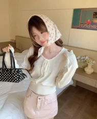 溫柔女孩繫帶針織上衣 - Image 5