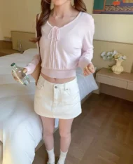 溫柔女孩繫帶針織上衣 - Image 2