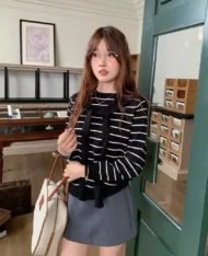 Miu系披肩+條紋上衣兩件套set - Image 2