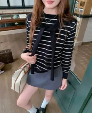 Miu系披肩+條紋上衣兩件套set - Image 3