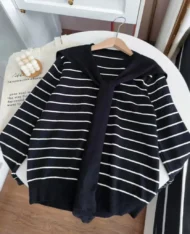 Miu系披肩+條紋上衣兩件套set - Image 4
