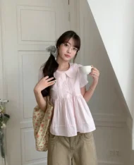 減齡娃娃壓褶排扣上衣 - Image 2