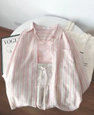 [預購補貨中] 甜妹條紋拼接襯衫 - Image 8